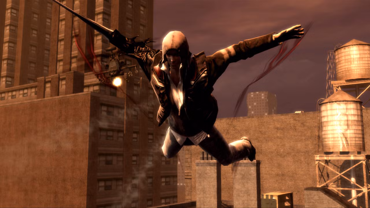 Alex Mercer jumping from a building