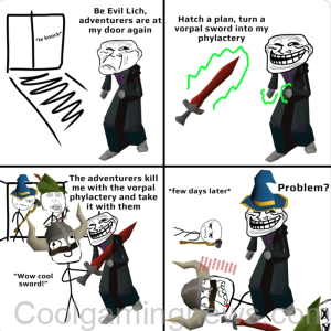 Evil lich and adventurers