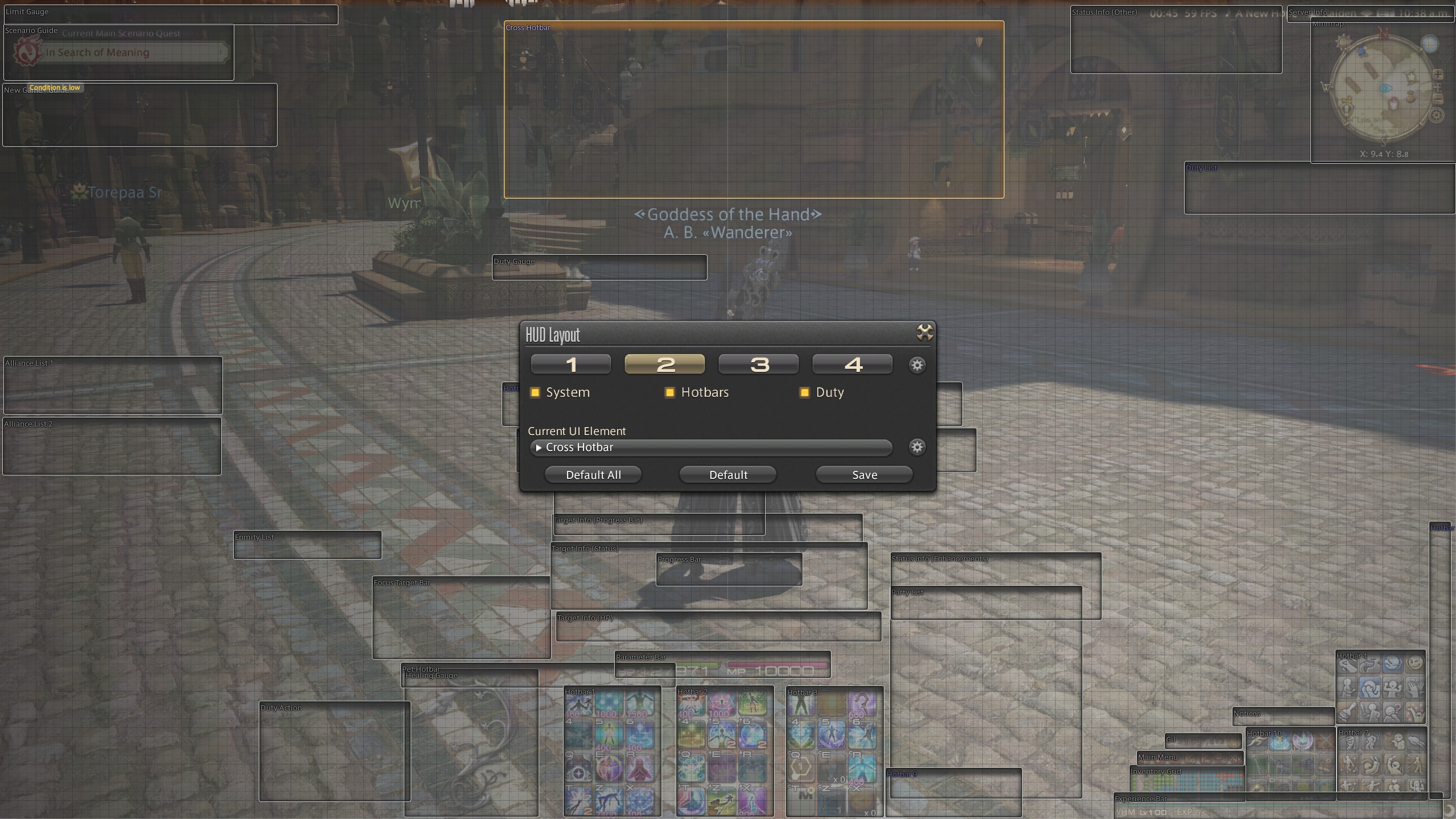 The HUD layout screen in Final Fantasy 14.