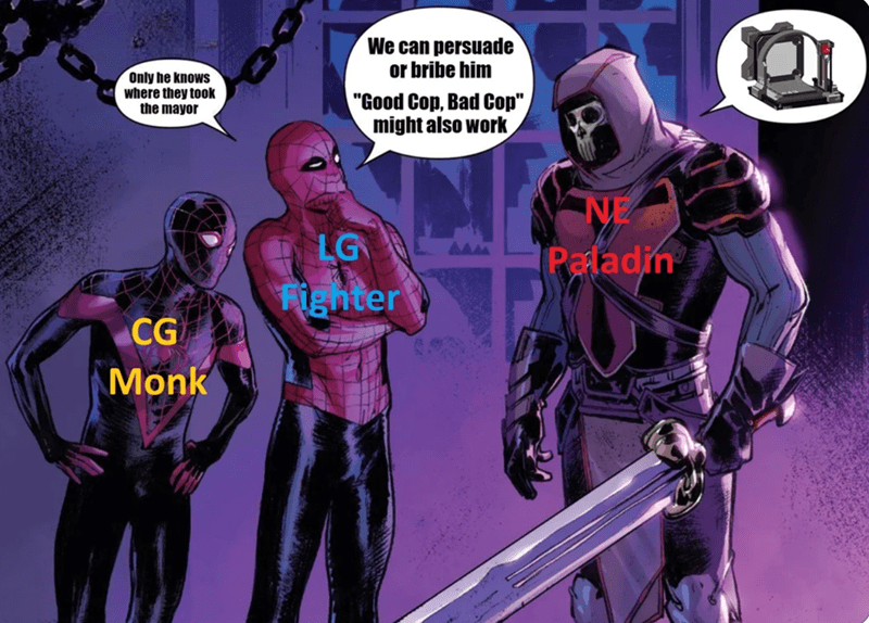 Only he knows where they took the mayor We can persuade or bribe him "Good Cop, Bad Cop" might also work LG Fighter Paladin CG Monk