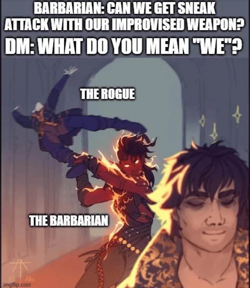 BARBARIAN: CAN WE GET SNEAK ATTACK WITH OUR IMPROVISED WEAPON?
