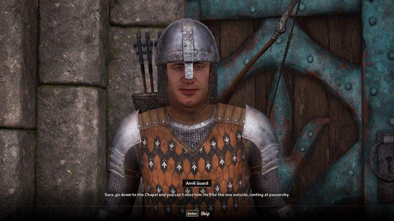 Oblivion Remastered - a guard in Anvil directs the player to the prophet