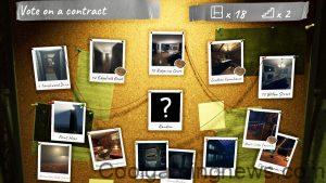 The contract selection screen for Phasmophobia, some map levels are highlighted by small nest icons.