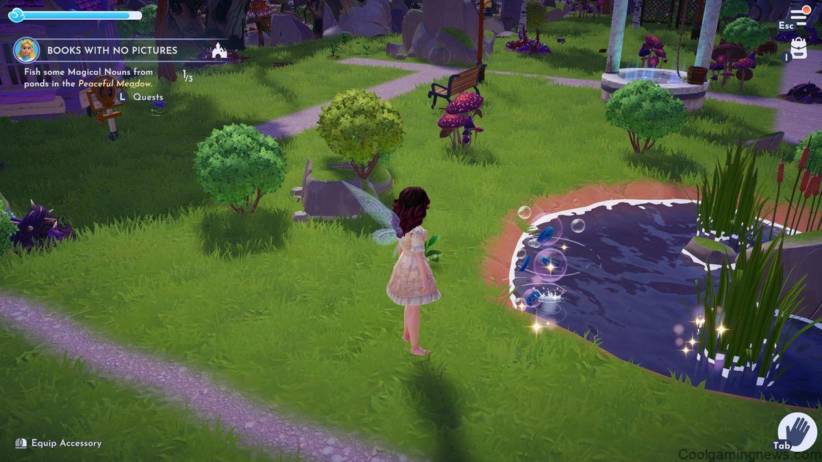 Fish nouns in the Peaceful Meadow in Disney Dreamlight Valley