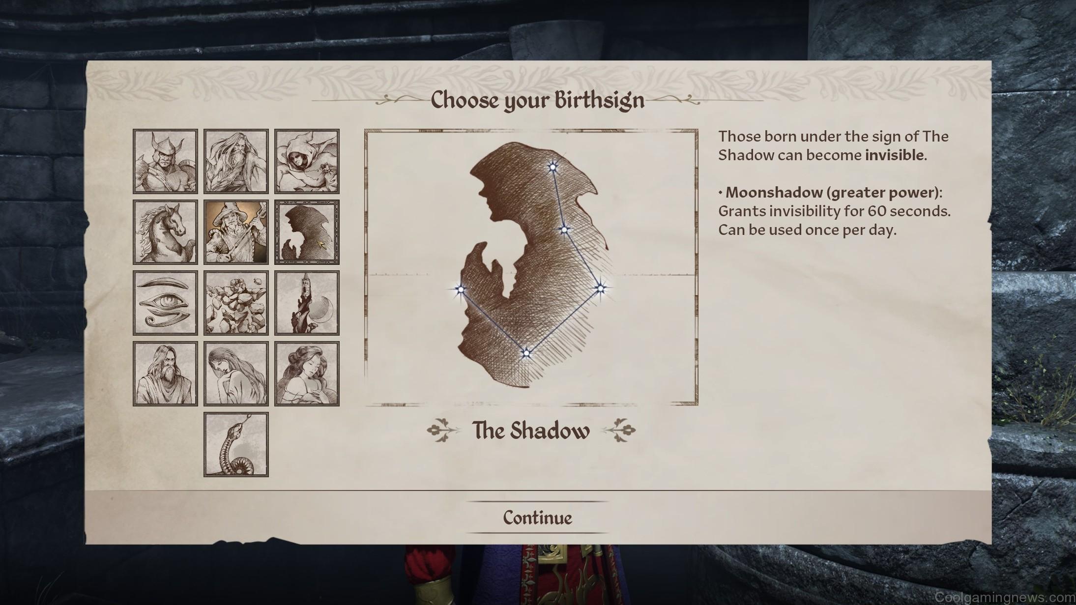 Oblivion Remastered best birthsigns - The Shadow