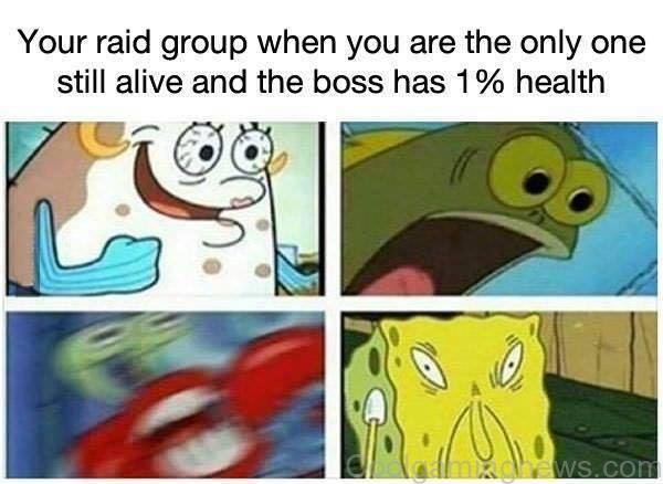 Your raid group when you are the only one still alive and the boss has 1% health