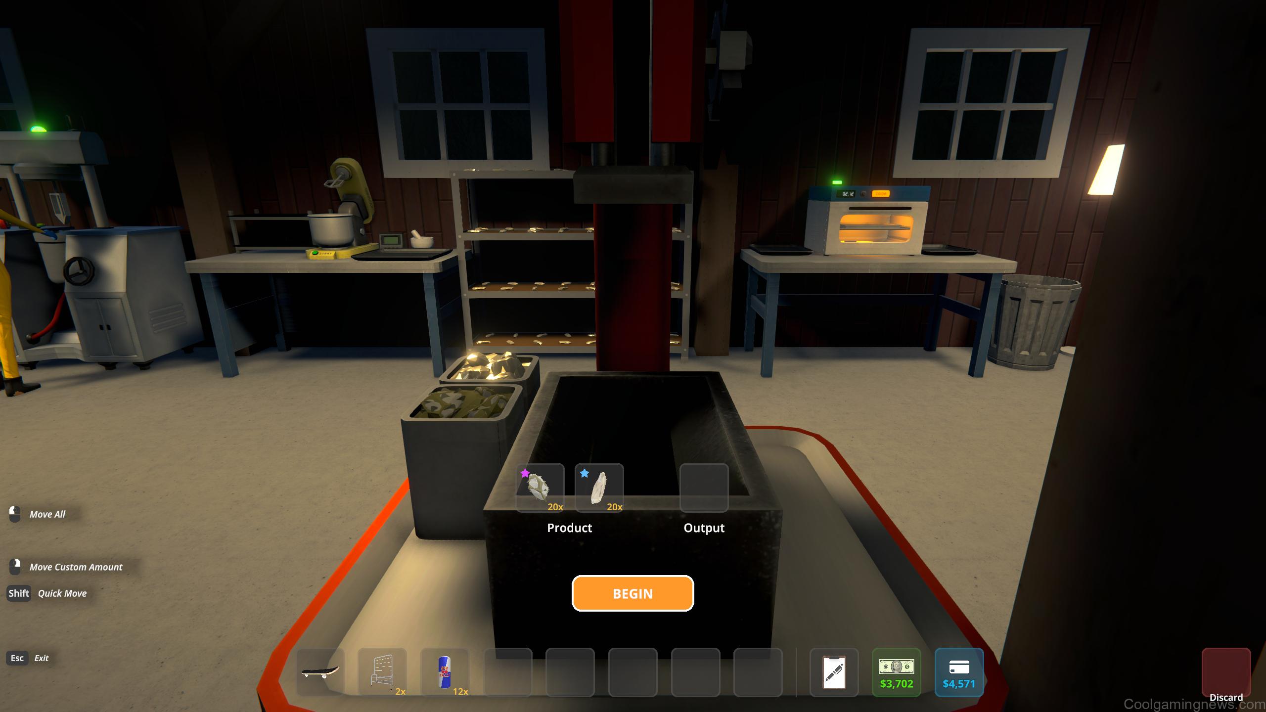 Schedule 1 brick press - Stocking up the press with product.