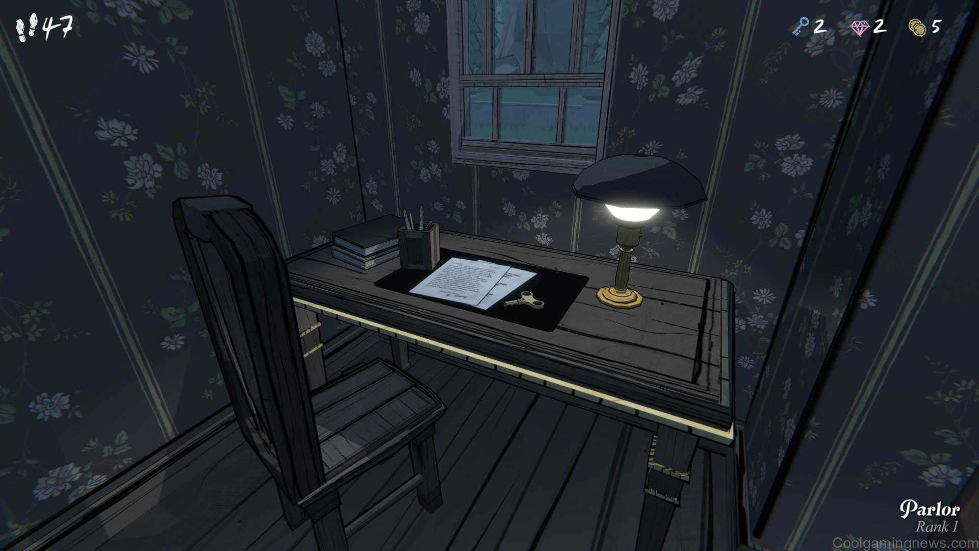 Parlor puzzle desk in room Blue Prince