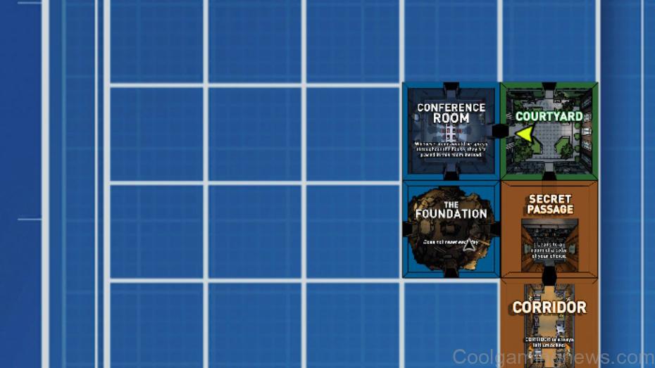 Blueprint showing a conference room north of a foundation room