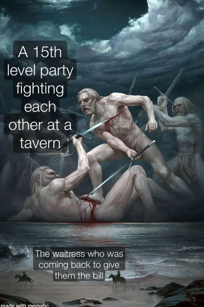 A 15th-level party fighting at a tavern.