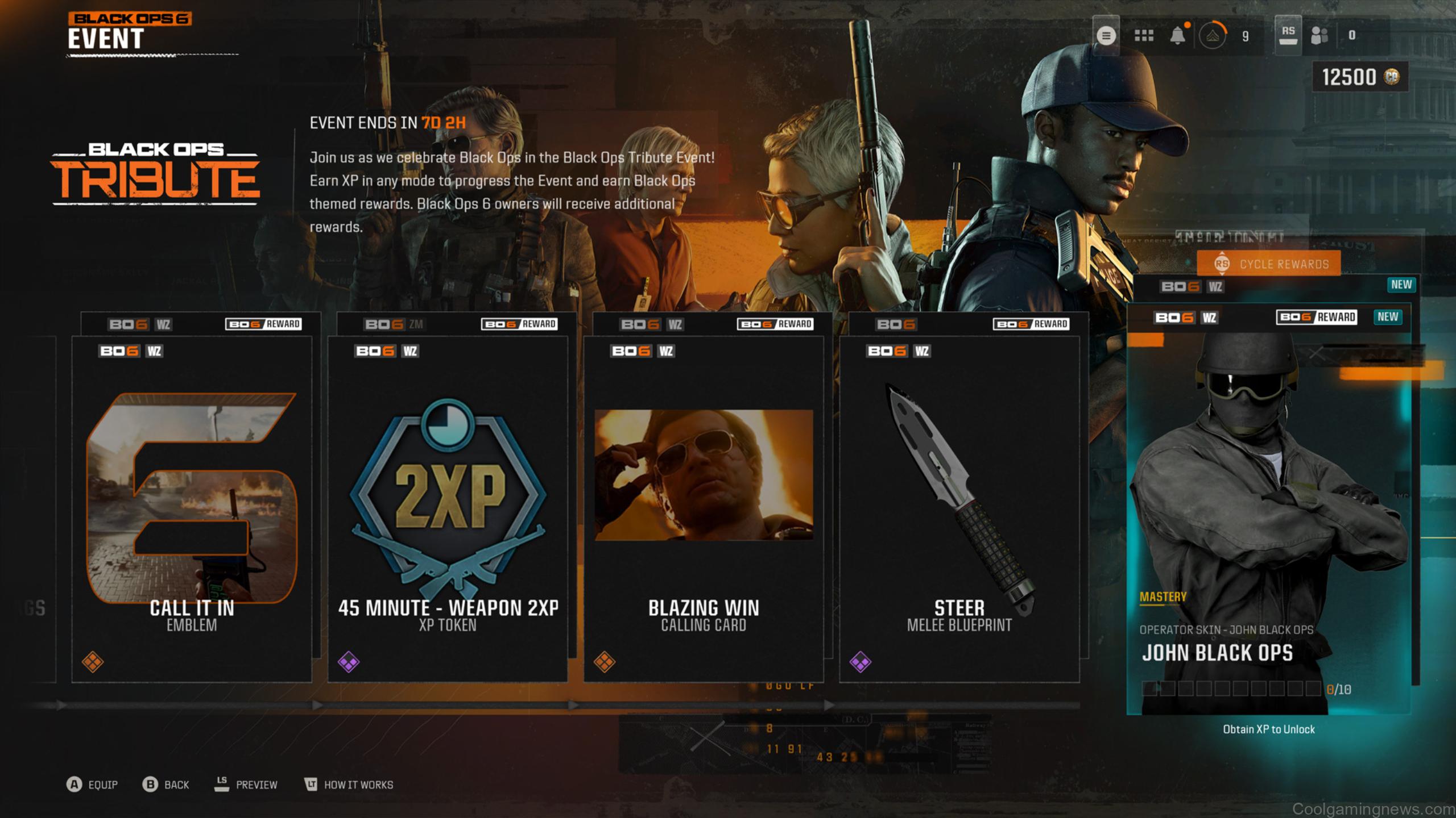 Warzone thermite unlock - The Black Ops Tribute event reward overview screen.