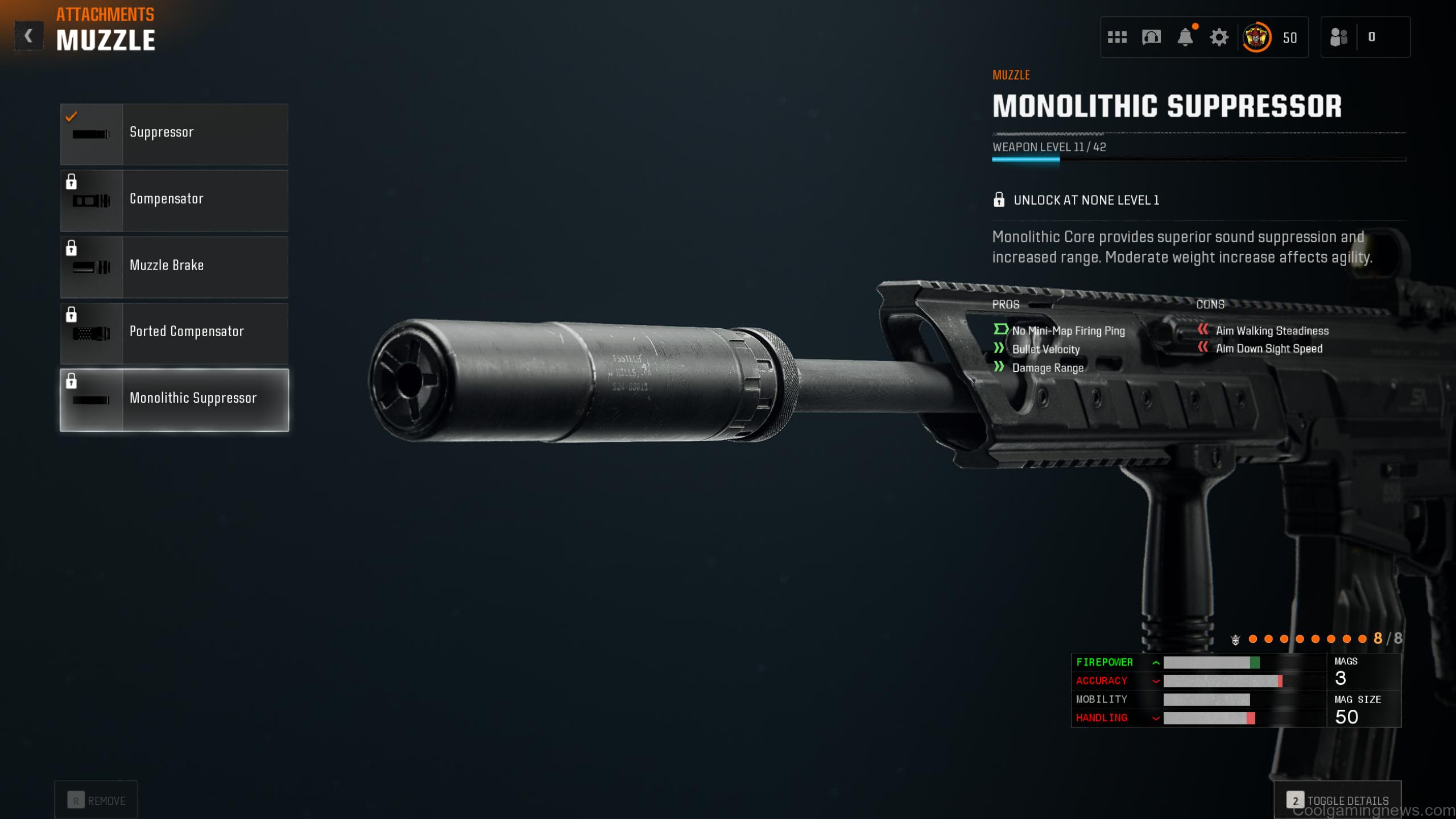 BO6 Monolithic Suppressor unlock - The attachment on the Kilo 141 in the gunsmith menu.