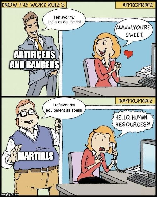 I reflavor my spells as equipment. Do I need to talk to human resources?