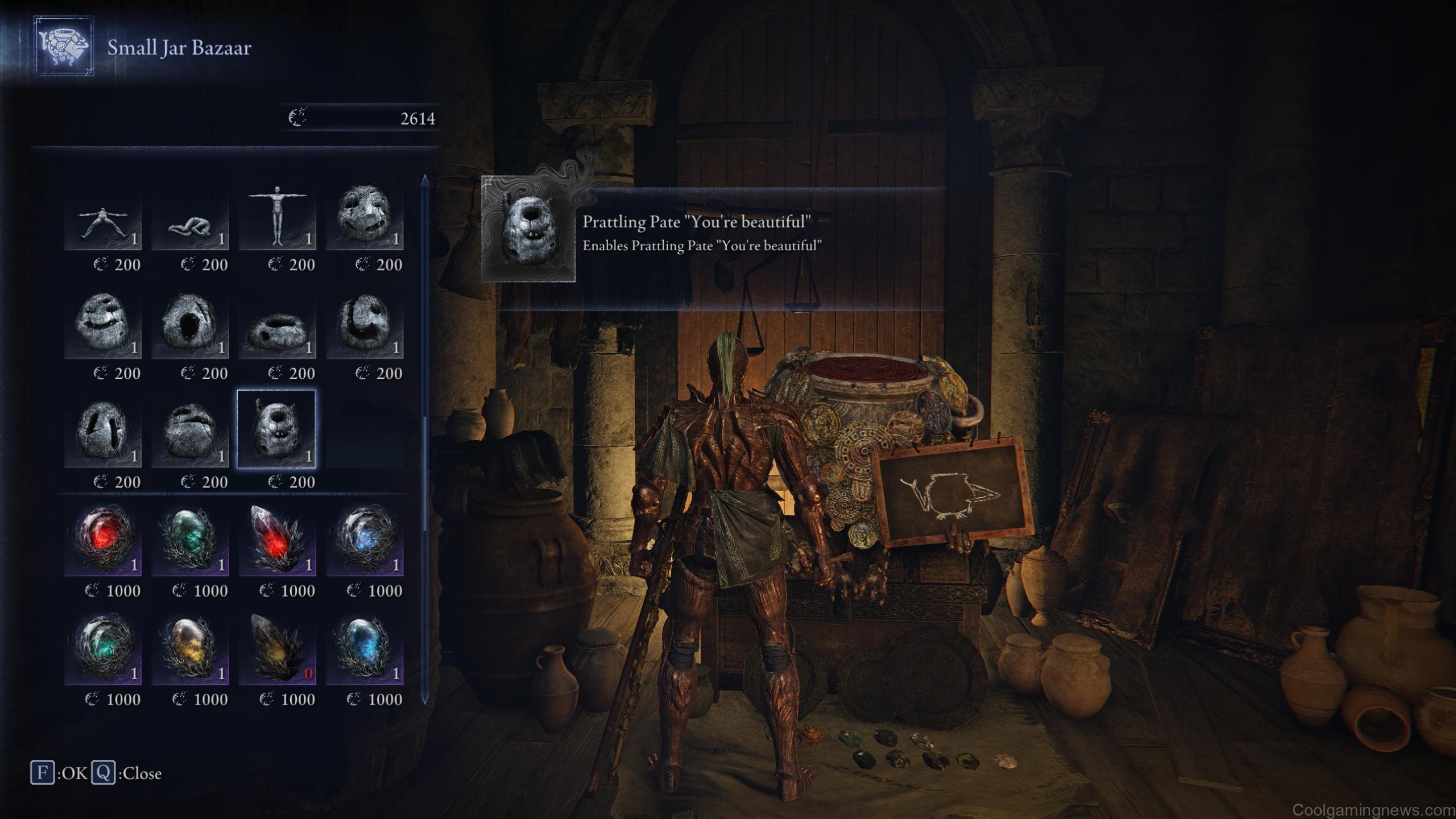 Elden Ring Nightreign how to emote: The Small Jar Bazaar shop inventory, where you can buy emotes and so on.