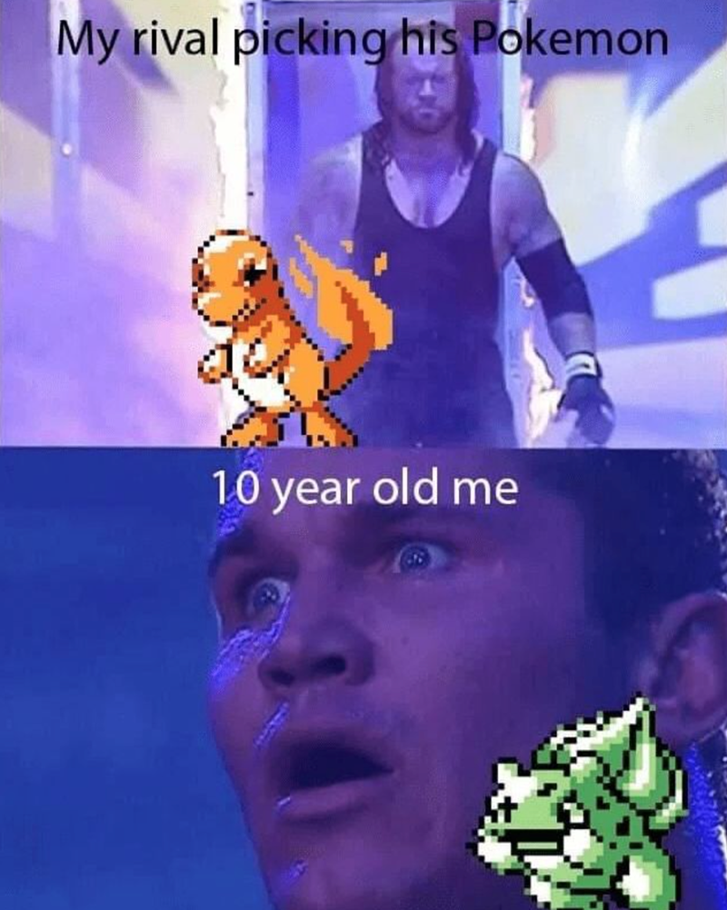 My rival picking his Pokemon 10 year old me