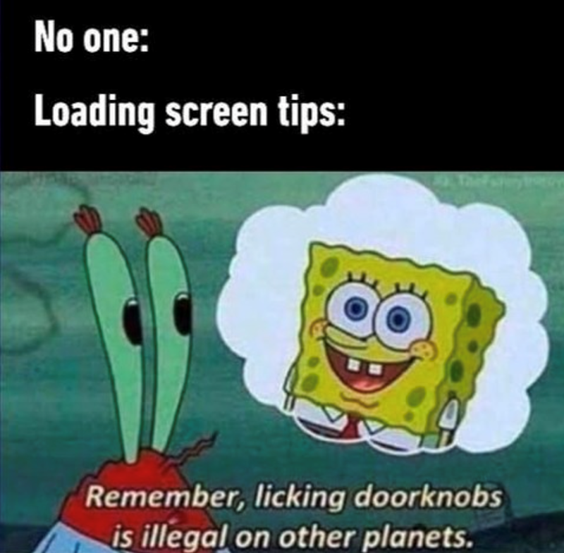 No one: Loading screen tips: Remember, licking doorknobs is illegal on other planets.