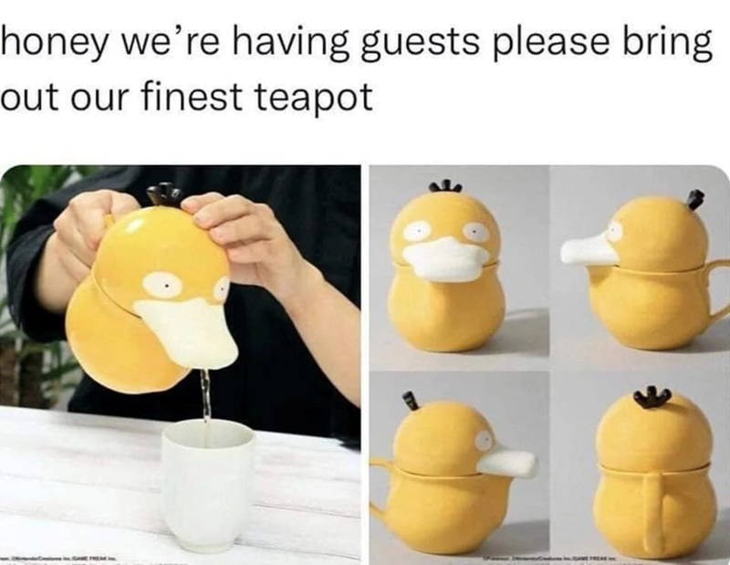 Honey we're having guests please bring out our finest teapot