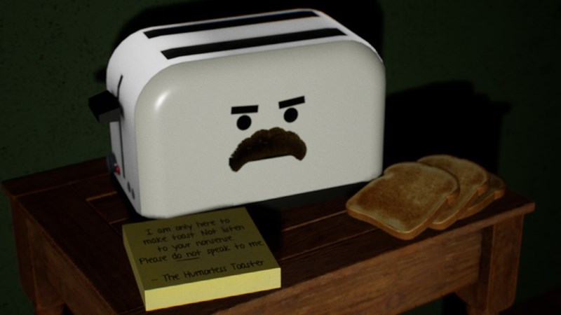 I am only here to make toast. Not listen to your nonsense Please do not speak to me The Humorless Toaster