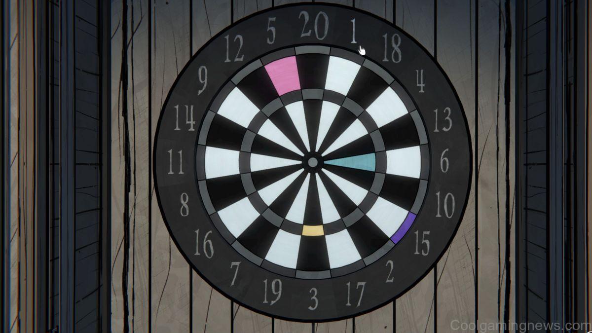 A dart board with different colored sections