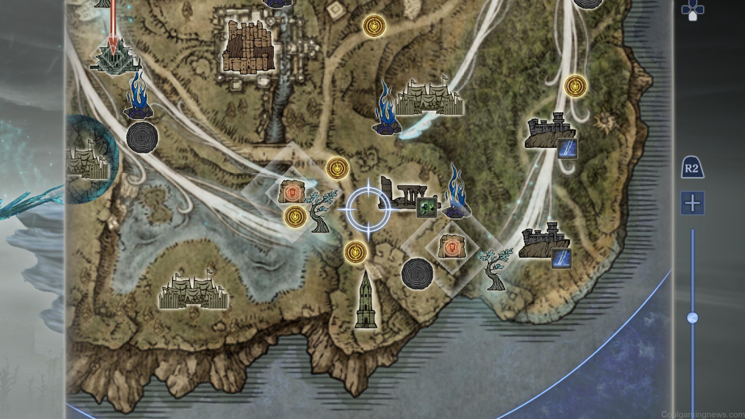 Elden Ring Nightreign whetstone location: A screenshot of the Limveld map showing a mine tunnel with an orange banner marker, signifying the objective area.