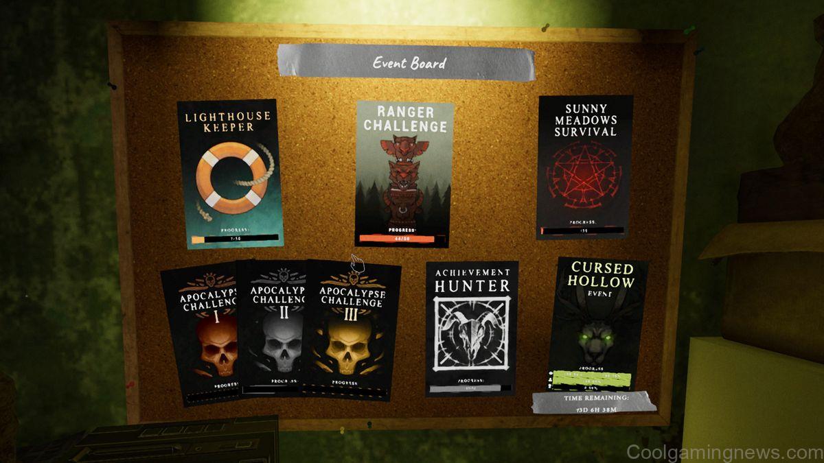 Phasmophobia 2025 Cursed Hollow event board - The cork board shows how many points players need to finish the year's Easter event.