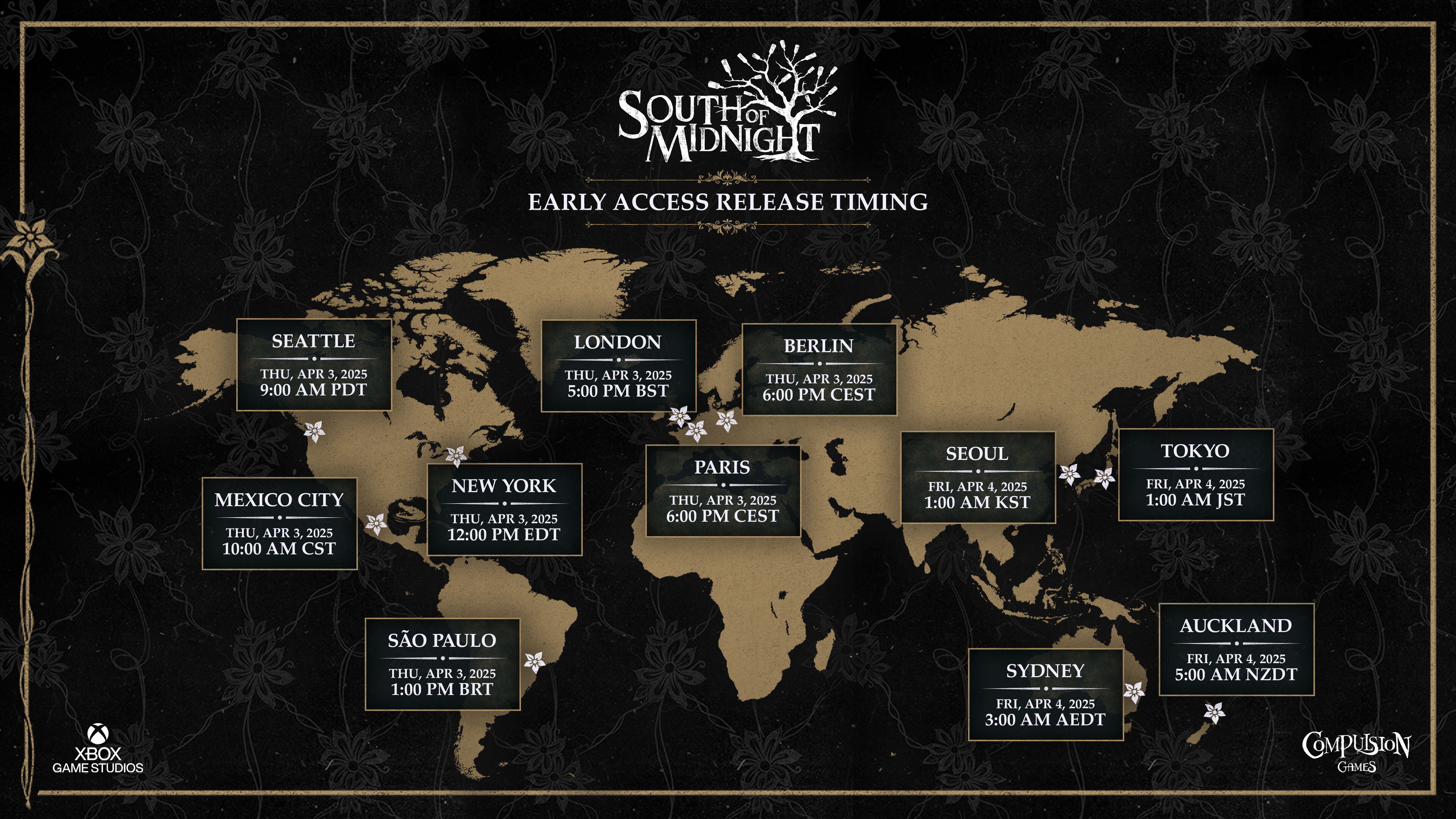 Early access release timing map for South of Midnight.