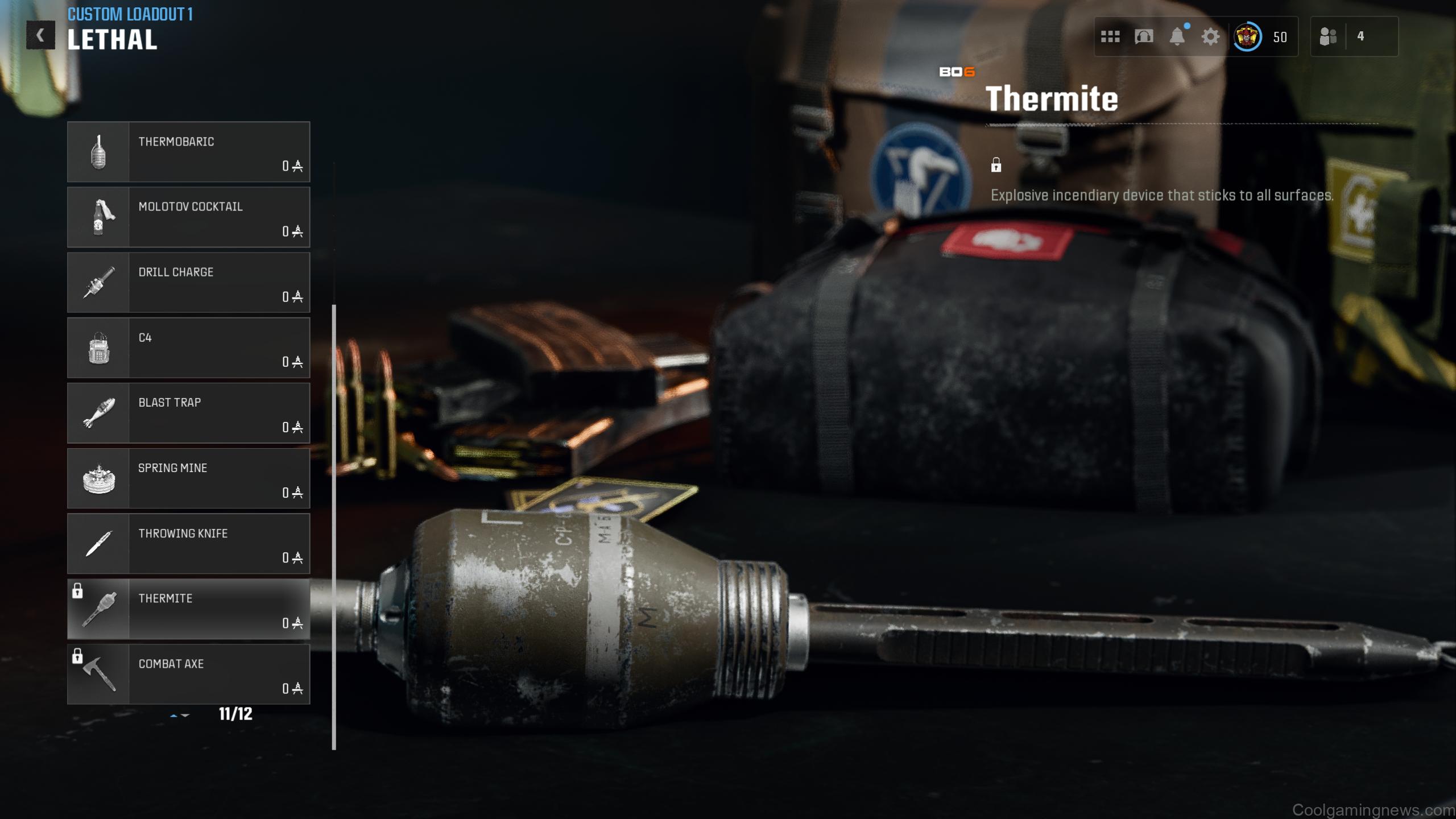 Warzone thermite unlock - Thermite in the custom loadout menu.